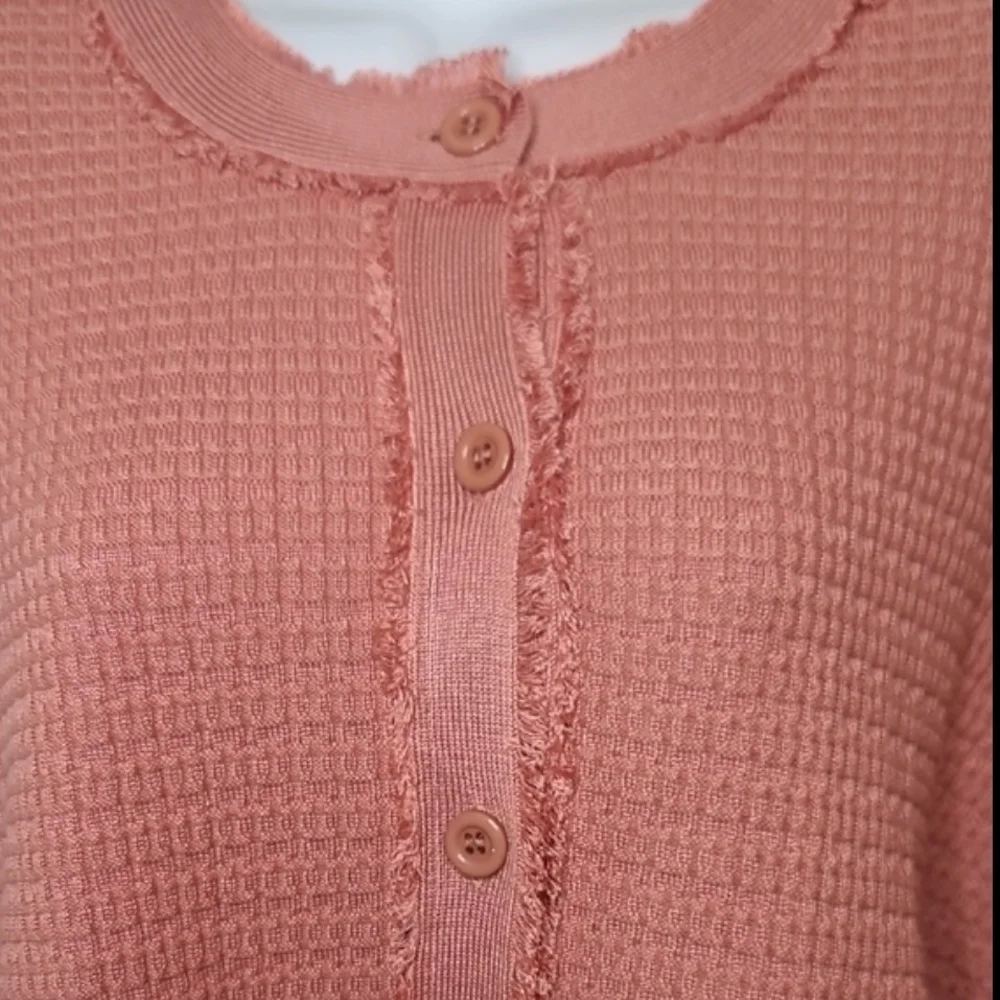 Adrianna Papell Desert Rose Coral Button-Up Cardigan Lg - Picture 2 of 5